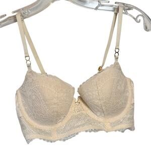 Aerie Womens Balconette Bra 34C Ivory Lace Underwire Full Coverage Padded NWT